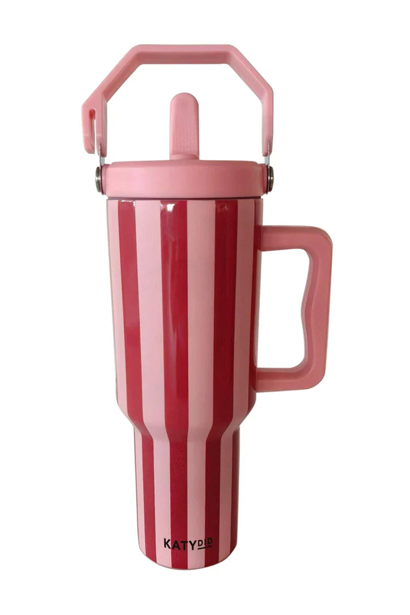 Pink and Wine Striped Stainless Steel Cabana Tumbler