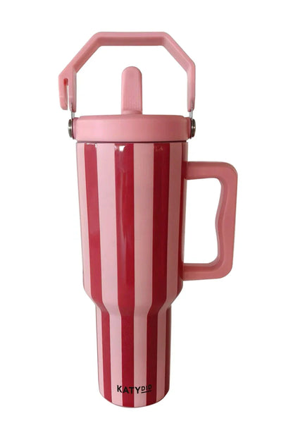 Pink and Wine Striped Stainless Steel Cabana Tumbler