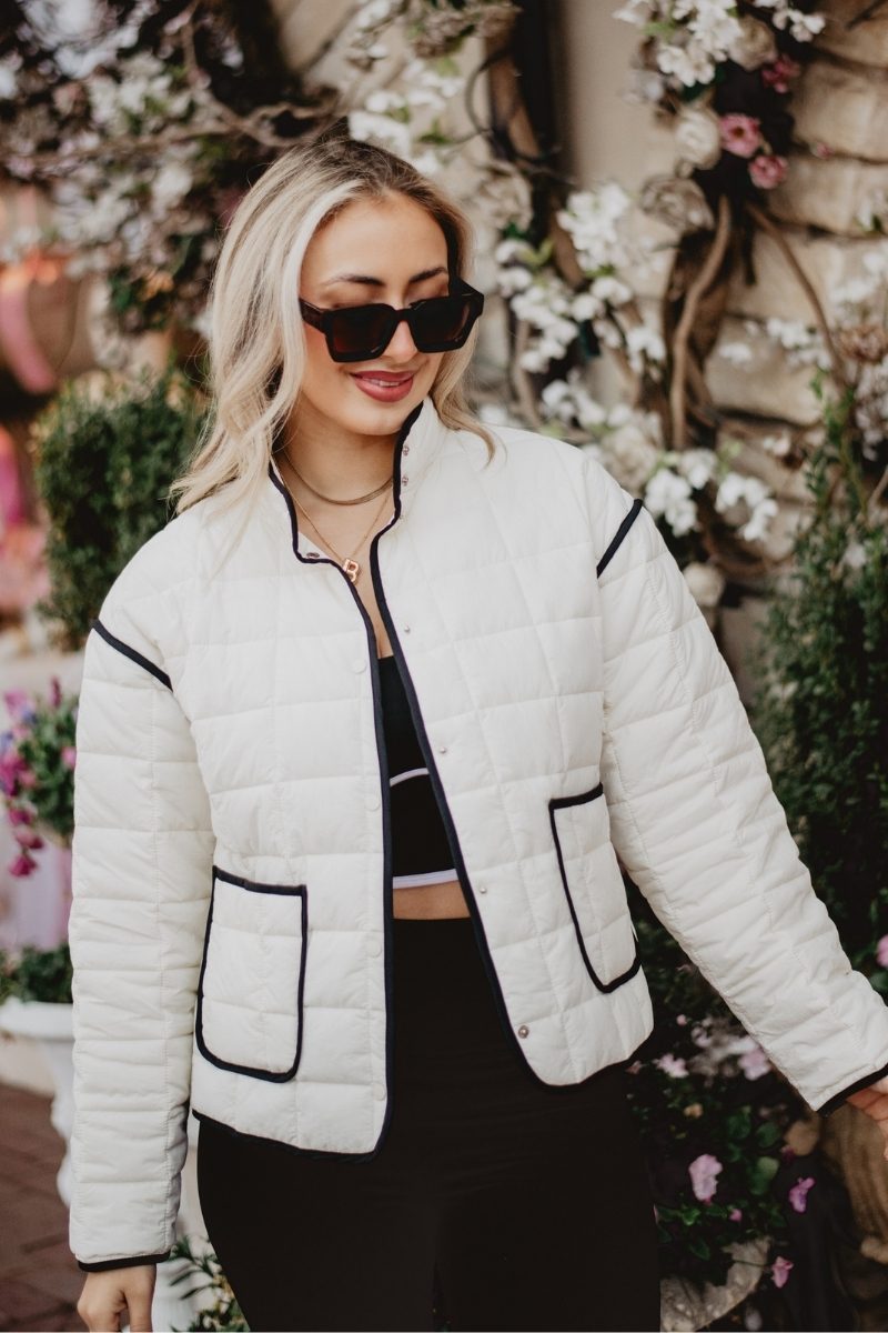 White Quilted Trim Jacket for Women