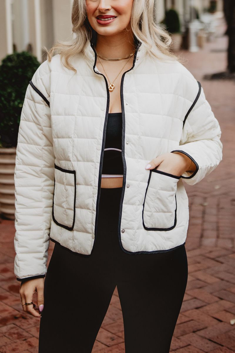White Quilted Trim Jacket for Women