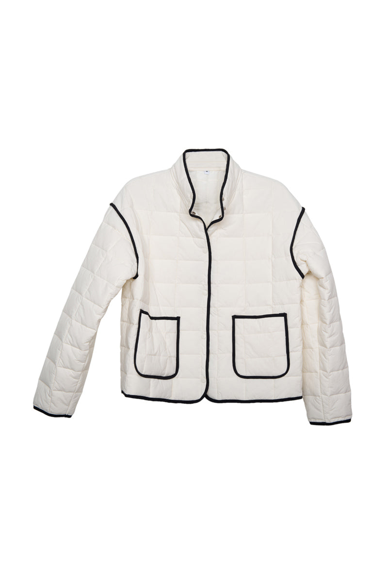 White Quilted Trim Jacket for Women